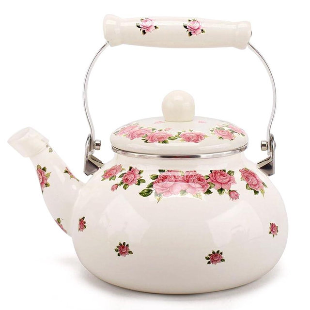 Tea Kettle Pot for Stove Top,Porcelain Large Enamel Teakettle,2.5L Colorful Teapot Floral Ceramic for Stovetop,Retro Classic Design (Pink flower-2.4L)