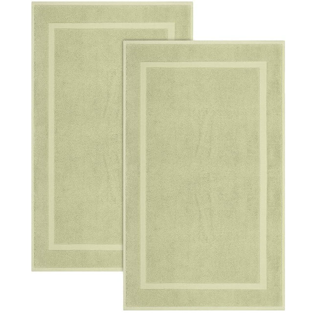 COTTON CRAFT Bath Mats - 2 Pack 100% Cotton 21x34 Inches - Ultra Absorbent - Plush 1000 GSM - Banded Border Luxury Towel Rug - Step Out Tub Shower Floor Mat -Not a Bathroom Rug - Sage Green