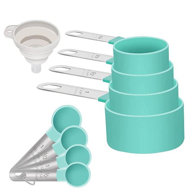 Measuring Cups and Spoons Set of 8 including 4 Cups, 4 Spoons, Stainless Steel Multi-Use Measuring Cups and Spoons for Dry or Liquid Ingredients (Green)