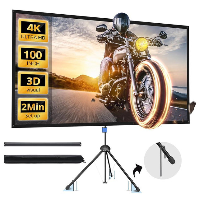 Projector Screen with Stand, PARIS RHÔNE 100 inch Indoor Outdoor Projector Screen 16:9 4K HD PVC, 1.5 Gain Portable Wrinkle-Free Screen for Backyard Theater and Wall Hanging 2IN1 with Carry Bag, Groun
