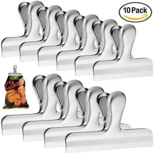 10 Pack Stainless Steel Chip Bag Clips, 3 inch and 4 inch width, Danzix Durable Paper Seal Grip for Coffee Food Bread Bags, Kitchen Home Usage, 6 Small and 4 Large - Sliver