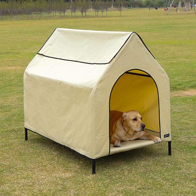 AmazonBasics Elevated Portable Pet House, Large (51 x 41 x 34 Inches), Khaki