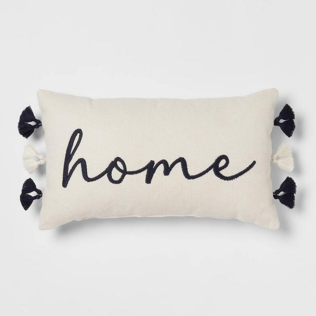 Embroidered Home Lumbar Throw Pillow Ivory/Navy - Threshold™