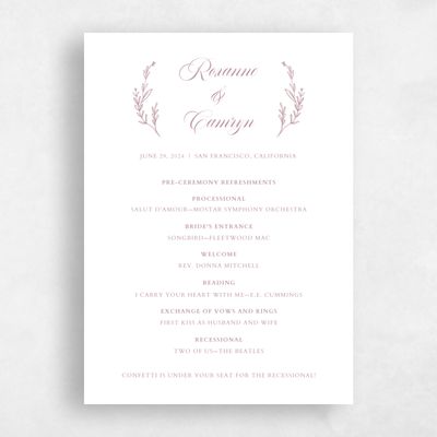 Dusty Rose, Pink Wedding Program - Eleanora
