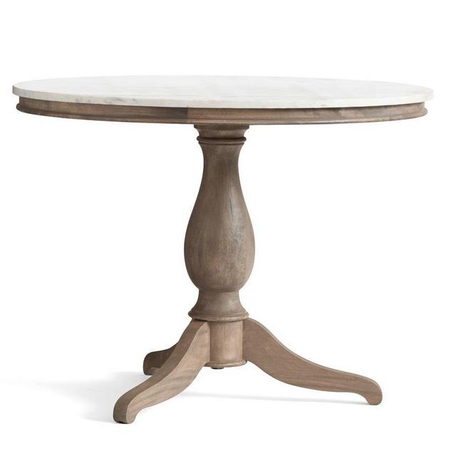 Alexandra Round Marble Pedestal Dining Table, Gray Wash, 39" D