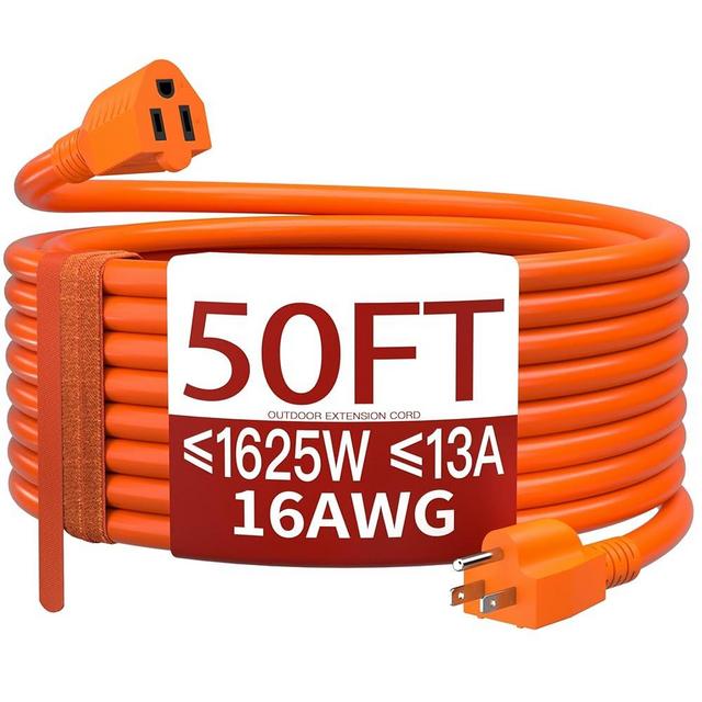 Skrizcable 16/3 50 FT Outdoor Extension Cord Waterproof, Weatherproof & Flame Retardant Orange 3 Prong Power Cord Outside for Lawn & Garden, 13 Amps 1625 Watts 125 VAC 16AWG SJTW, ETL Listed