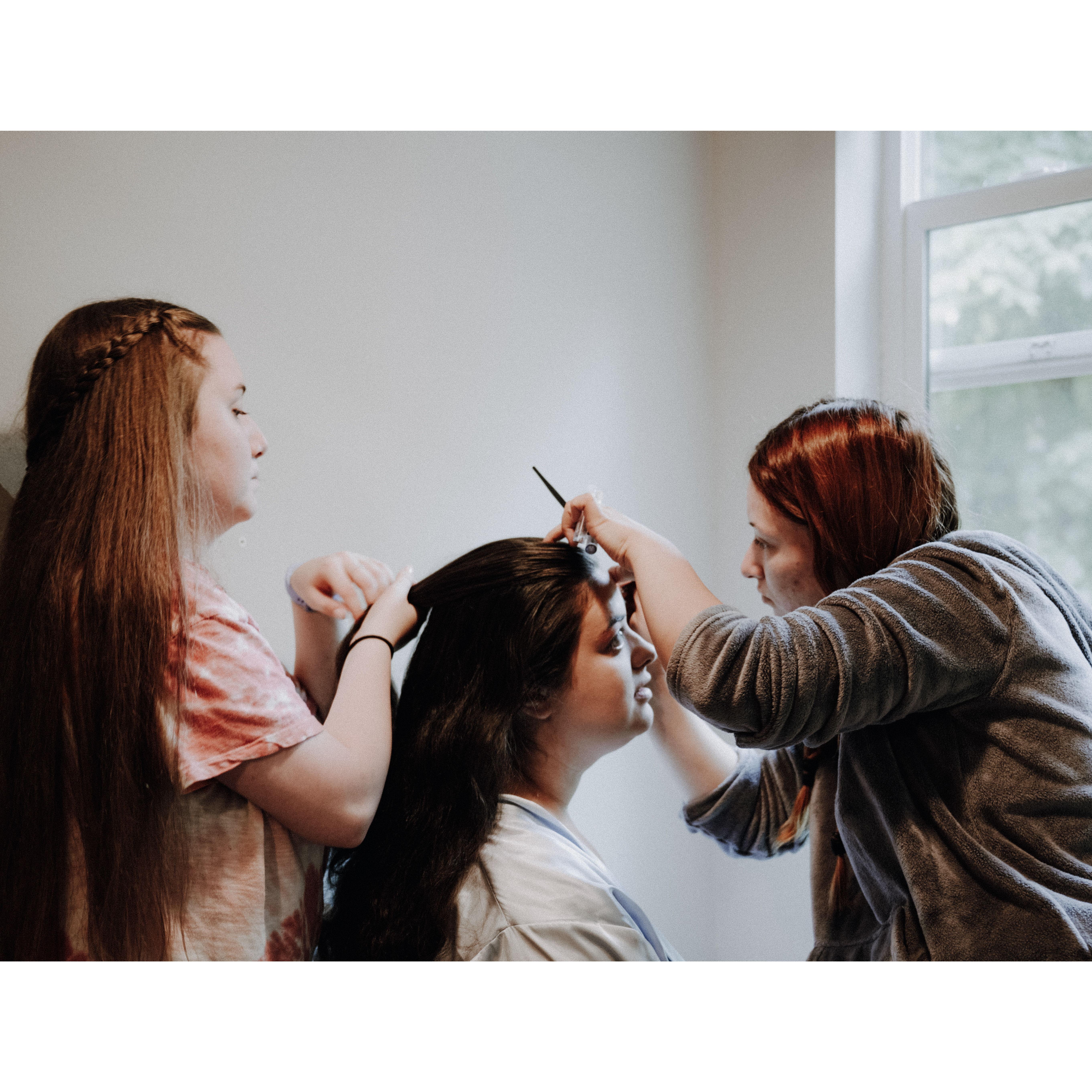 Hair and Makeup by long time friends and Bridesmaids Sierra and Erin!