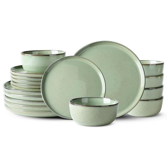 GBHOME Ceramic Dinnerware Sets for 6, 18 Pieces Stoneware Plates and Bowls Sets, Chip and Scratch Resistant Dishes, Dishwasher & Microwave Safe-Pastel Green