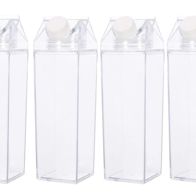 TIPSY UMBRELLA Clear Milk Carton Water Bottle - BPA Free Child Friendly - Environmentally Reusable – Milk Carton Shaped Water Bottle – Juice/Boba Tea Bottle – 500ml Handy Travel Size (4PACK)