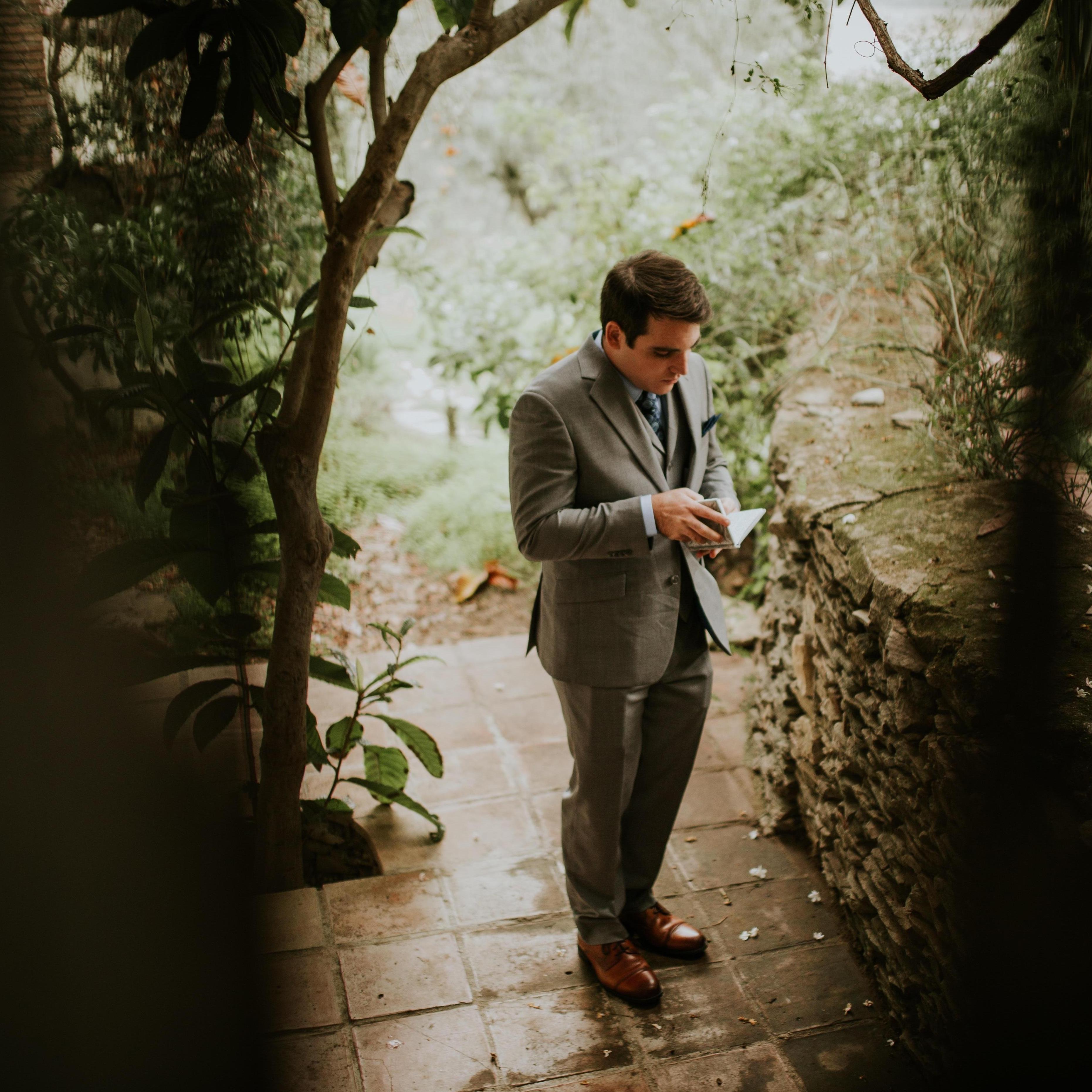 Nate reading over his vows prior to the ceremony.