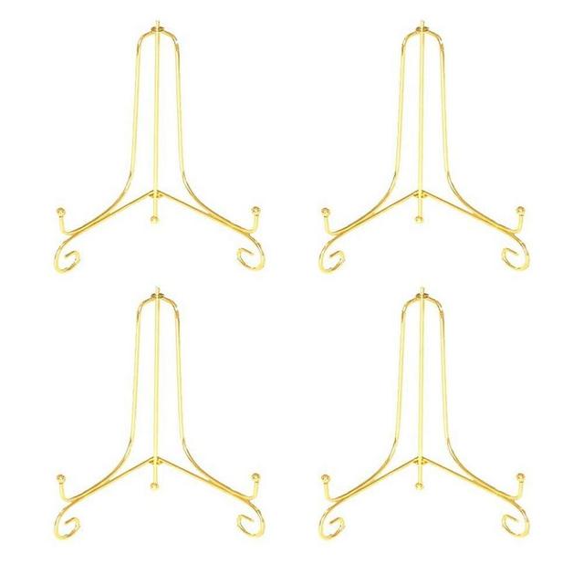 Artliving (4 Pack 4" Iron Display Stand, Gold Small Iron Easel Plate Display Photo Holder Stand, Displays Card,Cookie, Decorative Plates,Artwork
