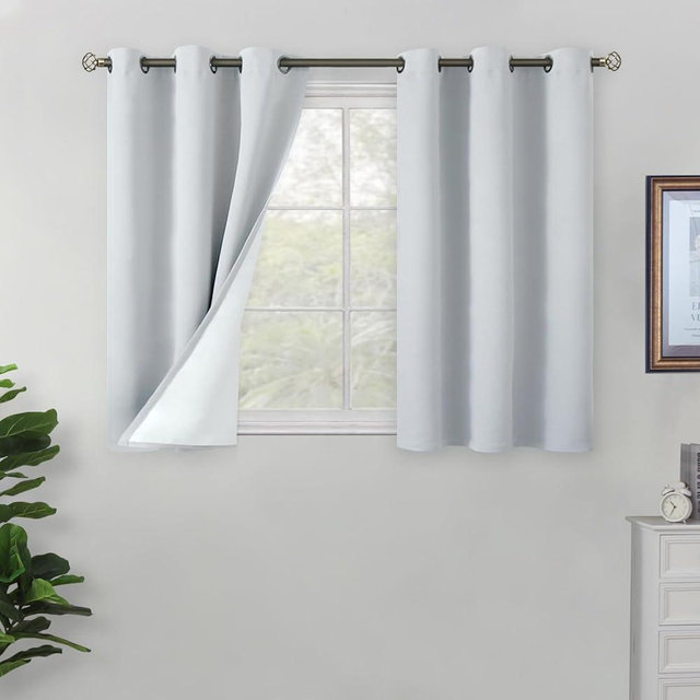 BGment Short Blackout Curtains 30 Inch Length for Small Window, Full Room Darkening Thermal Insulated Soundproof Grommet Bedroom Curtains for Loft/Basement, 2 Panels, 42 Inch Wide, Greyish White