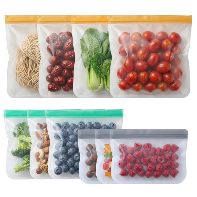 10Pack Reusable Freezer Bags,Leakproof Reusable Food Storage Bags BPA Free Healthy Food Storage Contaizers, Gallon Freezer Bags for Meal Prep Food Storage Home Fridge Kitchen Organization