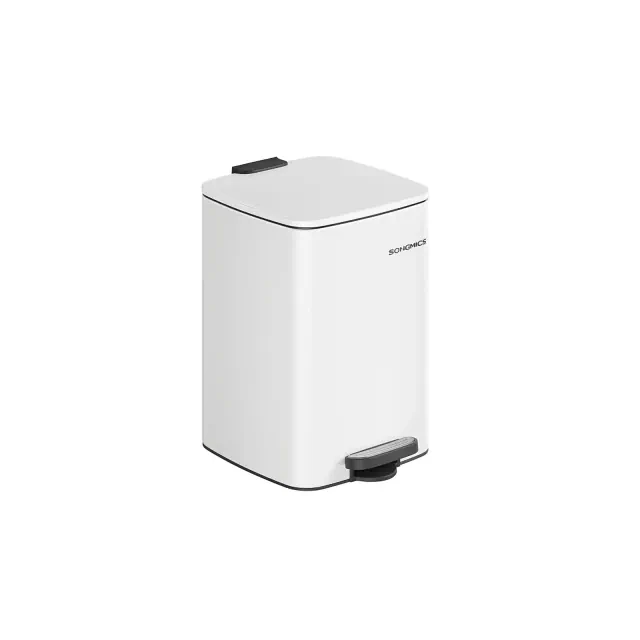 SONGMICS Trash Can, 5.2-Gallon Trash Bin, Stainless Steel Kitchen Garbage Can, with Inner Bucket, Soft Close and Stays Open, Cloud White