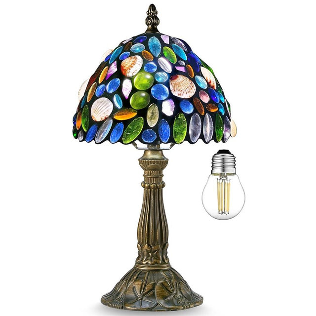 Nizrsky Tiffany Lamp 8IN Stained Glass Table Lamp, Handcrafted Tiffany Style Night Light with Adjustable Brightness – Bedroom Bedside Lamp for Vintage/Modern Décor