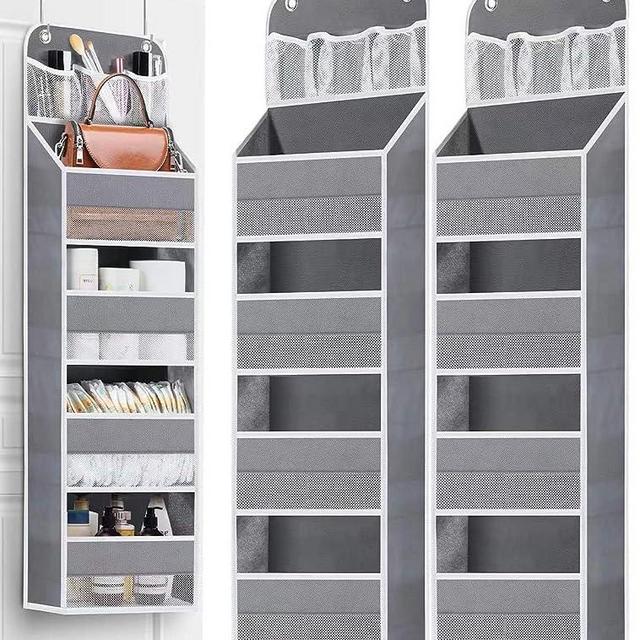Wakaye 2 Pack 5-Shelf Over the Door Organizer - Hanging Storage Door Organizer with 4 Foldable Big Pocket Storage,Anti Tilt Closet Door Organizer for Pantry,Bathroom,Bedroom,Kitchen