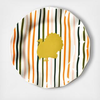 Thanksgiving Turkey Stripes Ruffle Salad Plate, Set of 4