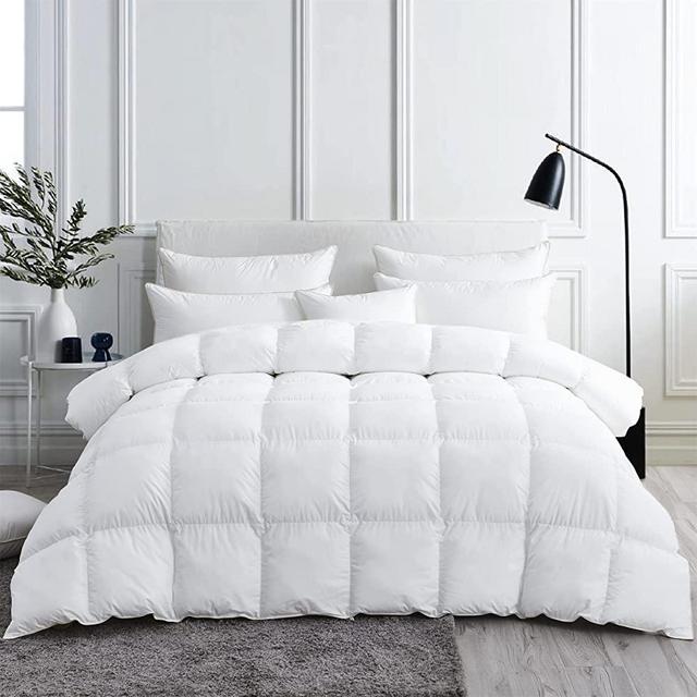 Luxurious Medium Weight All-Season Weather, Palatial King Size 120 x 98 inches, Goose Feathers Down Comforter, 100% Egyptian Cotton Cover, 75 oz. Fill Weight, White Solid Comforter