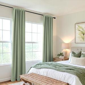 Blackout Shield Linen Curtains, Sage