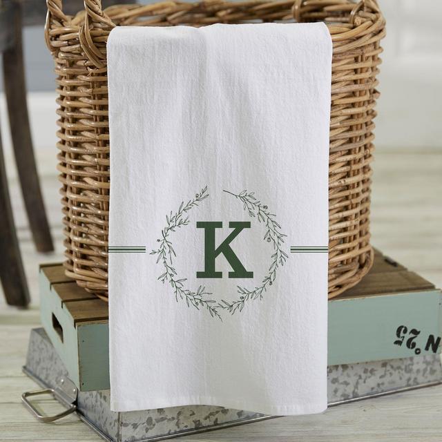 Bee & Willow™ Home Floral Initial Personalized Tea Towel in Green