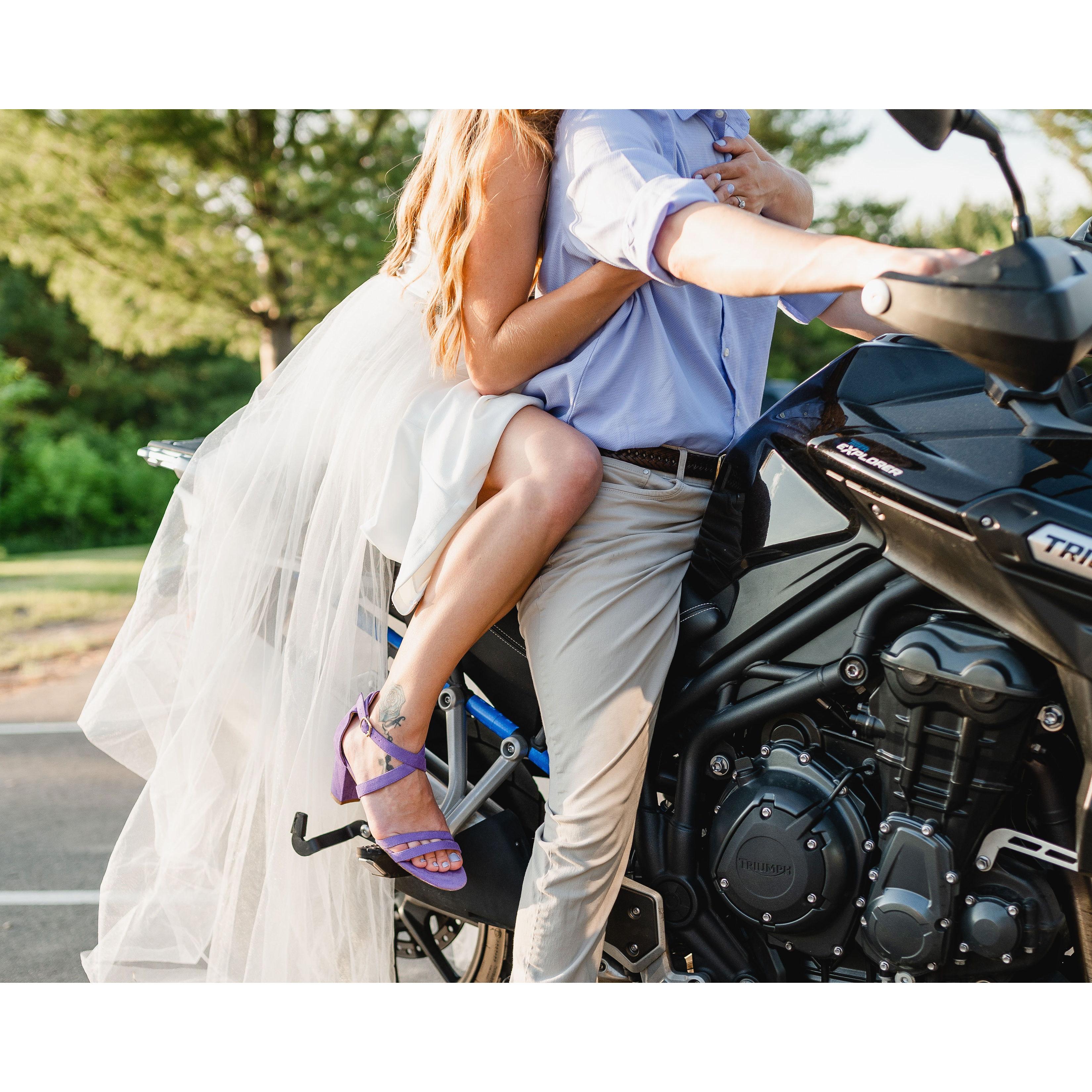 We love taking rides on the bike and were so happy to include it in our engagement pictures.
