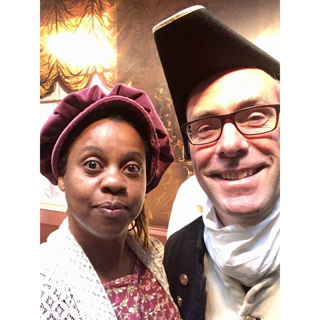 A Captain and his Lady--playing "dress up" at the Jane Austen Centre in Bath, 2019
