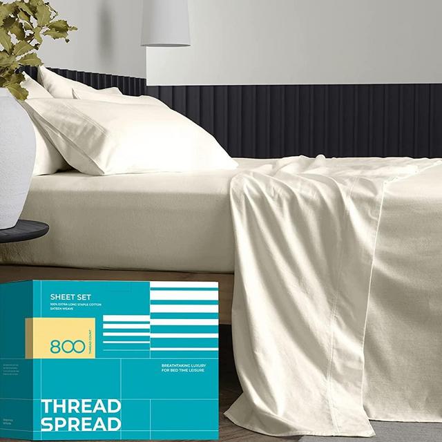 Pure King Size Cotton Bed Sheets Set (King, 800 Thread Count) Creamy Ivory Bedding and Pillow Cases (4 Pc) – Cotton Sheets King Size Bed- Sateen Sheets - 16" Deep Pocket King Sheets