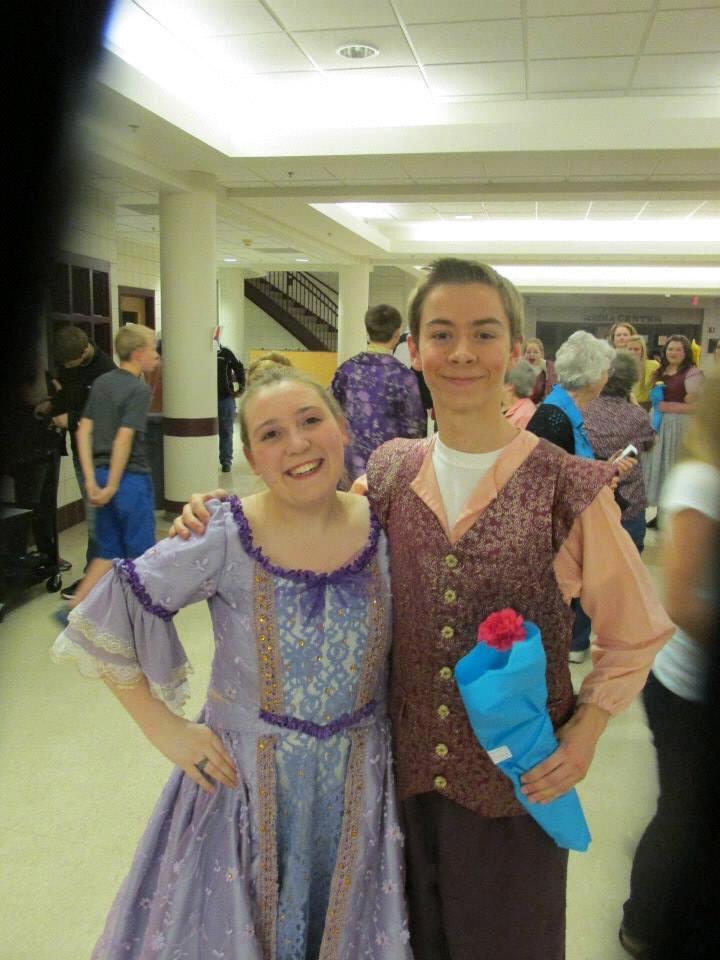 Mrs. Potts and Lefou at Hawley High School's Spring Musical, Beauty and the Beast, May 2014