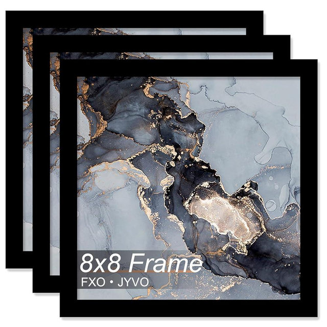 Fxojyvo 8x8 Frame Set of 3, Black Picture Frame for 8 x 8 Square Picture Poster Photo, Light Weight and High Transparent 8 by 8 Frame for Wall - 3 Pack/Black/8"x8"