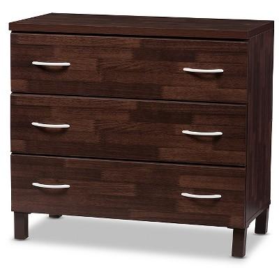 Maison Modern And Contemporary Wood 3 - Drawer Storage Chest - Oak Brown Finish - Baxton Studio