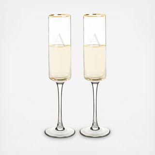 Personalized Gold Rim Champagne Flute, Set of 2