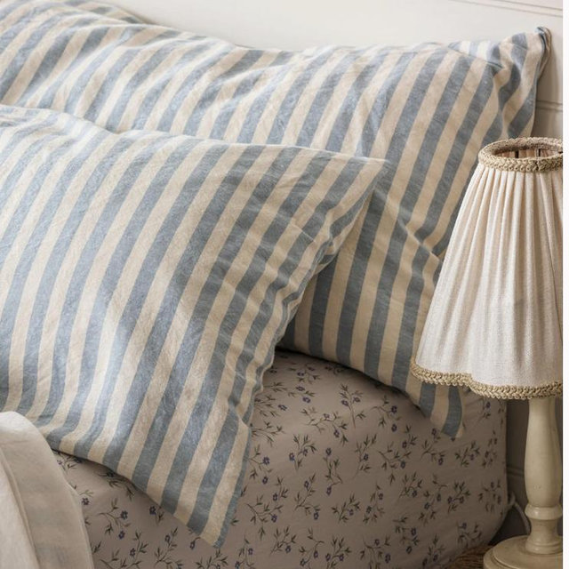 Coastal Blue Pembroke Stripe 100% Linen Pillowcase (Pair)