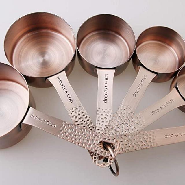 Lucky Plus 7pcs Copper Plated Stainless Steel Measuring Cups Set Heavy Duty 6 Measurer cups and 1 Ring Total 7pcs for one set