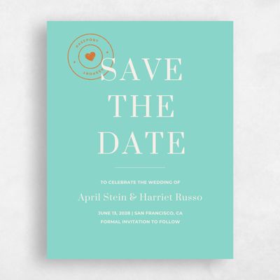 Aqua, Blue Wedding Save the Date - Perch Stamp