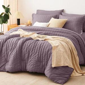 CozyLux Oversized King Comforter Set Dusty Purple Seersucker 7 Pieces 120x98 Bed in a Bag Comforter Set with Sheets, Luxury Bedding Sets with Down Alternative Comforter, Sheets, Pillowcases & Shams