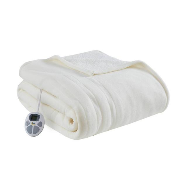 Serta Twin Fleece to Sherpa Electric Bed Blanket Ivory