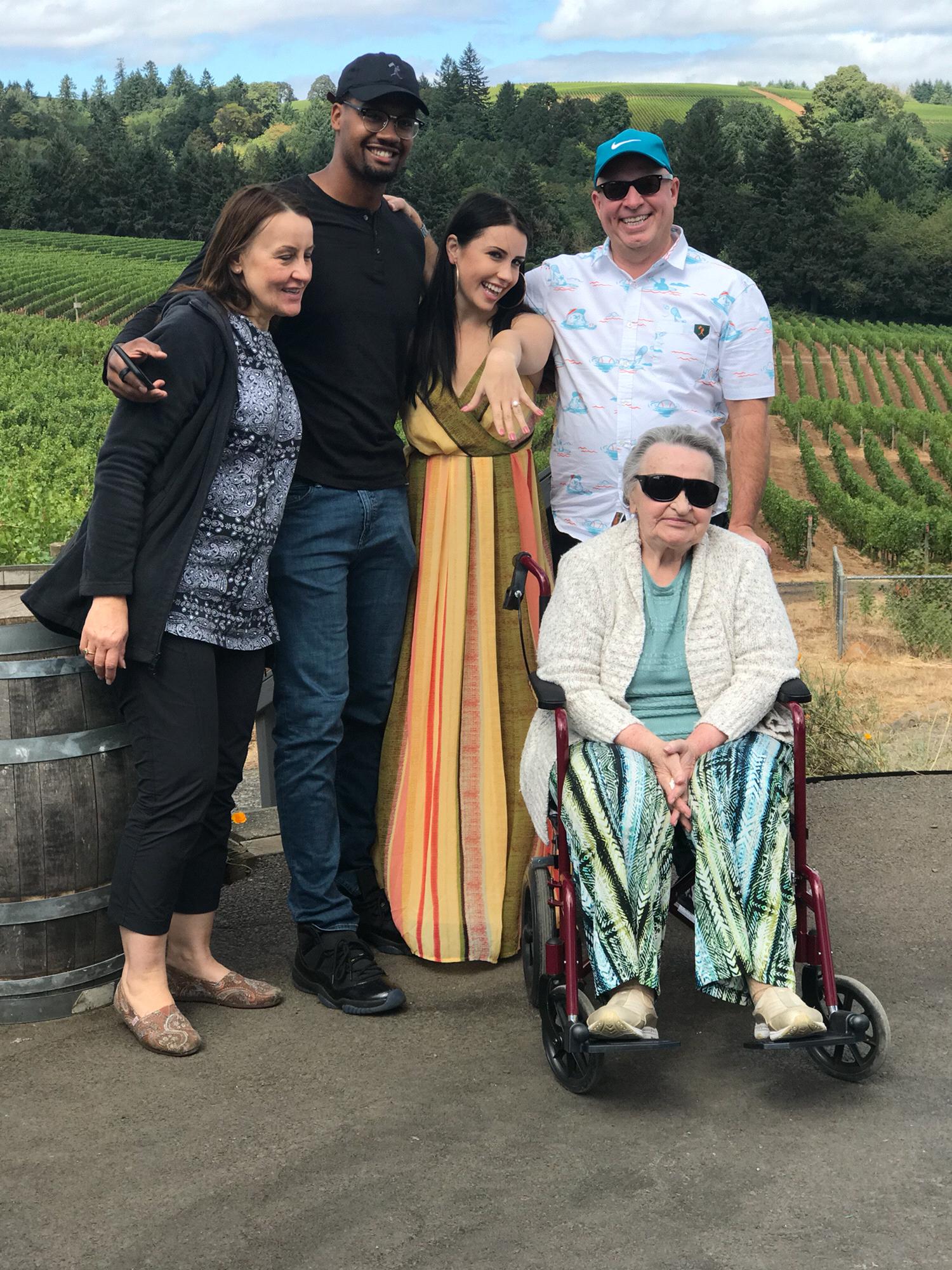 The engagement. September 1, 2018 at Sokol Blosser Vineyard. We miss you Babcia <3