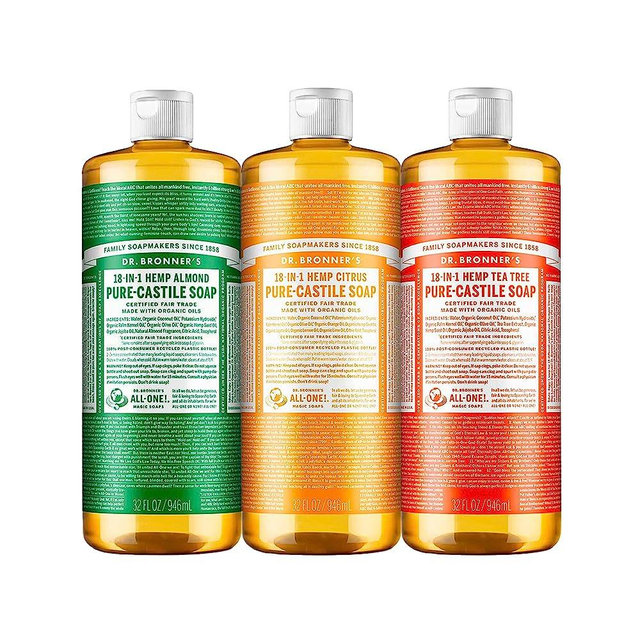 Dr. Bronner's - Pure-Castile Liquid Soap (32 oz Variety Pack) Almond, Citrus, & Tea Tree - Made with Organic Oils, 18-in-1 Uses: Face, Body, Hair, Laundry, Pets and Dishes | 3 Count