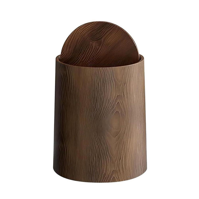 12/15L Walnut Brown Wood Grain Bathroom Garbage Can with Swing Top Lid,Trash Can with Lid,Rotating Design, Detachable Inner Bin, Minimalist Diaper Trash Can, Dustbin for Office (Brown 12L New)