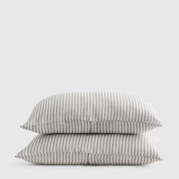Linen Sham Set in Grey/White Stripe