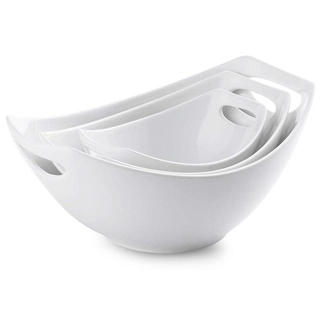 Porcelain Serving Bowl Set with Handles 3 Packs Ceramic Mixing Bowl Set for Kitchen Nesting Bowl Set 15/28/ 49oz