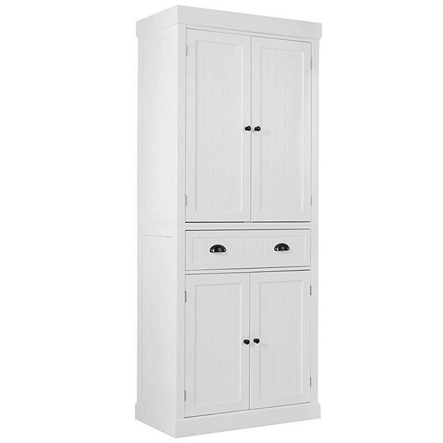 Tangkula 72‘’H Freestanding Kitchen Pantry Cupboard Cabinet, Traditional Elegant Design, w/Adjustable Shelves, 2-Door Floor Utility Storage Cabinet for Living Room Kitchen Hallway (White)