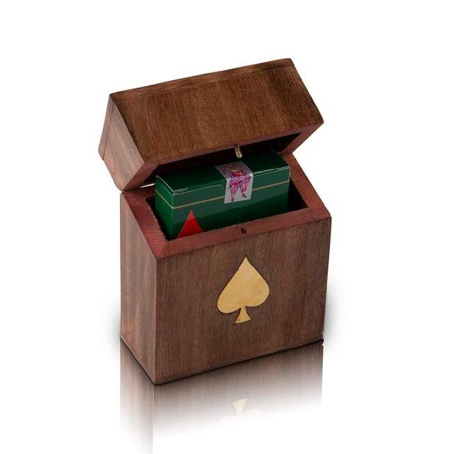 Birthday Gift Ideas Handcrafted Classic Wooden Playing Card Holder Deck Box Storage Case Organizer With Premium Quality 'Ace' Playing Cards Anniversary Housewarming Gift Ideas For Men & Women (Spade)