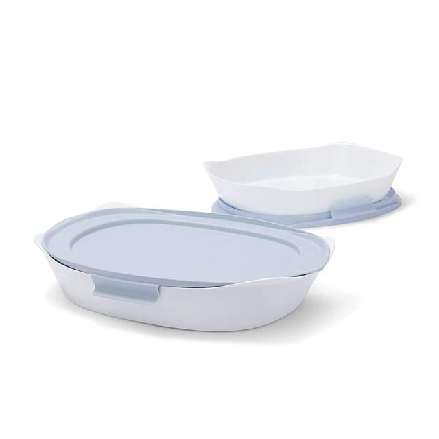 Rubbermaid Glass Baking Dish for Oven, Casserole Dish Bakeware, Duralite, 4-Piece Set with Lids, 9" x 13" and 8" x 12"
