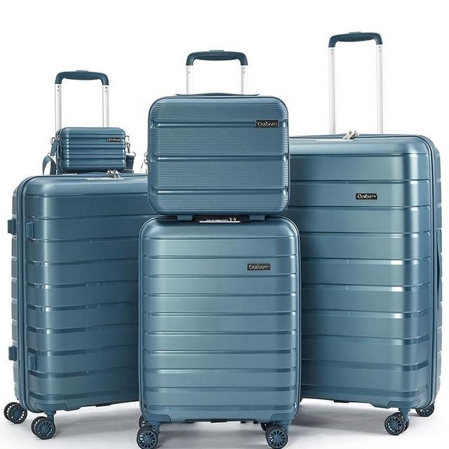 Cosbarn Luggage Sets 5 Piece, Suitcases with Wheels, PP Hard Case Luggage with TSA Lock Spinner Wheels, Carry On Luggage Set (Light Blue, 20/24/28 inch)