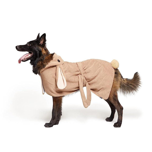 BarkBox Premium Absorbent Hooded Dog Bathrobe Towel - Quick Drying Pet Towel for Bath & Beach Trips - Luxurious & Soft Bathrobe Towel for Dogs of All Breeds - Rabbit - Large