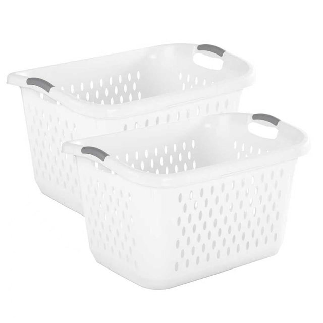 (2 Pcs) 2.7 Bushel Extra Large Plastic Laundry Basket with 2 Carry Handles, For use in the Laundry Room, Dorm Room or Bedroom，White