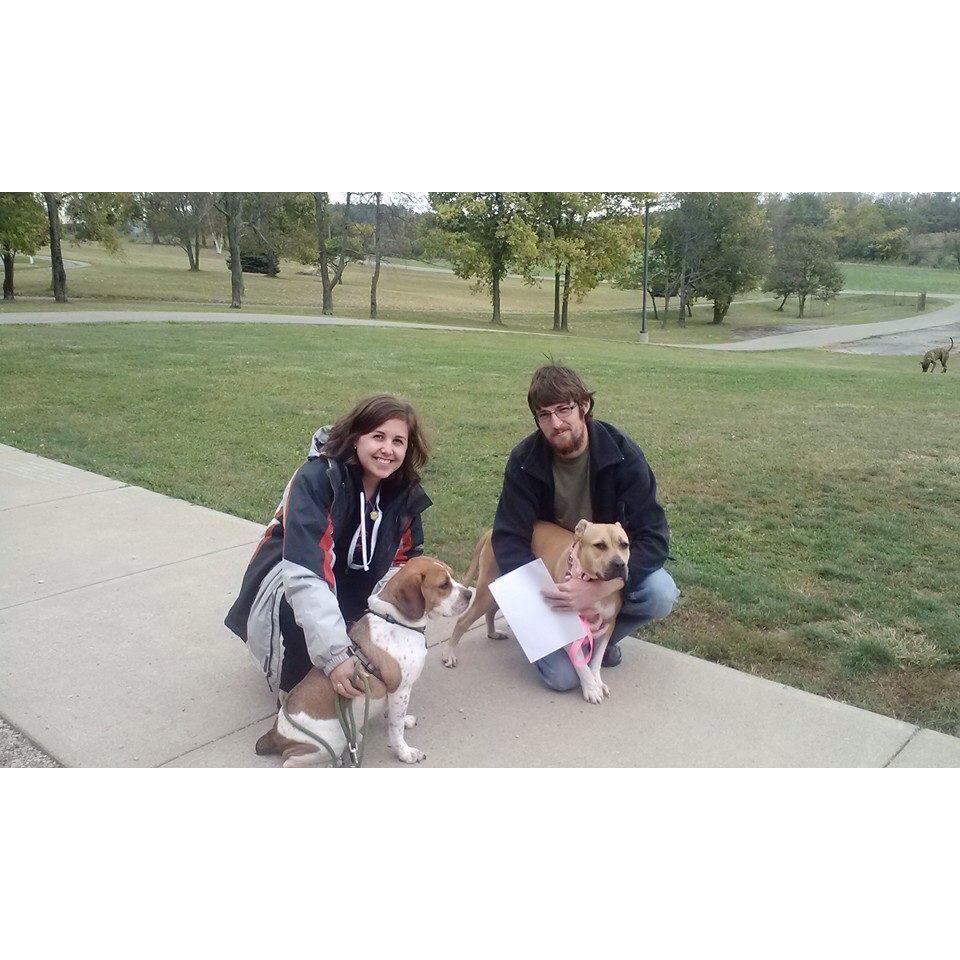 The day we adopted Mimi (right) and brought our first dog Malcolm to meet her (left)