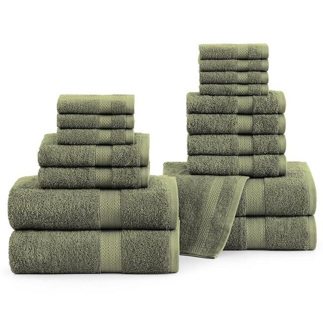 LANE LINEN Cotton Bath Towels for Bathroom - 18 PC 100% Cotton Towels - 4 Bathroom Towel Set, 6 Hand Towels for Bathroom, 8 Washcloths, Soft Turkish Towel Sets for Bathroom, Travel Towel - Oil Green