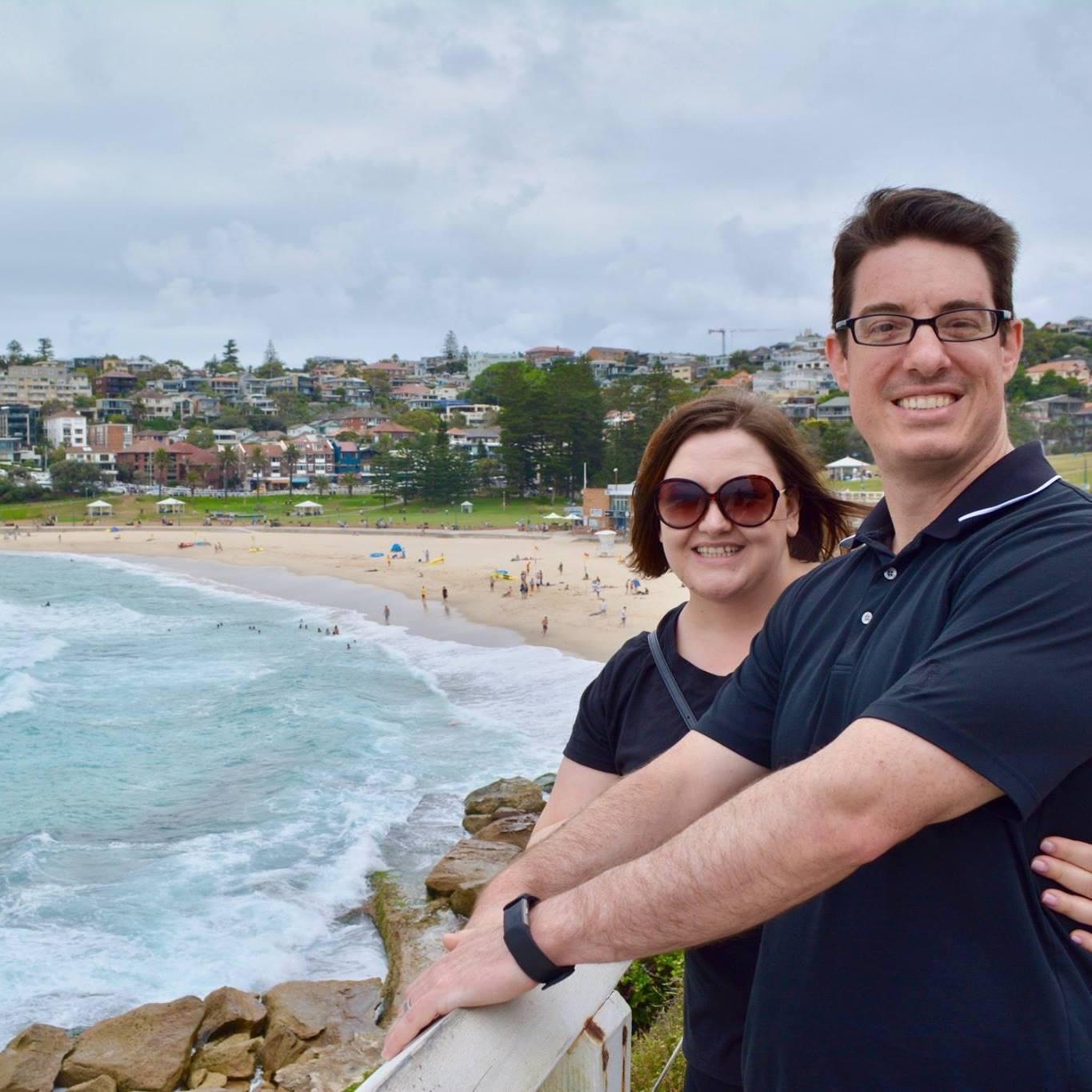 Enjoying a seaside hike at our local beach when we lived in Sydney, Australia
